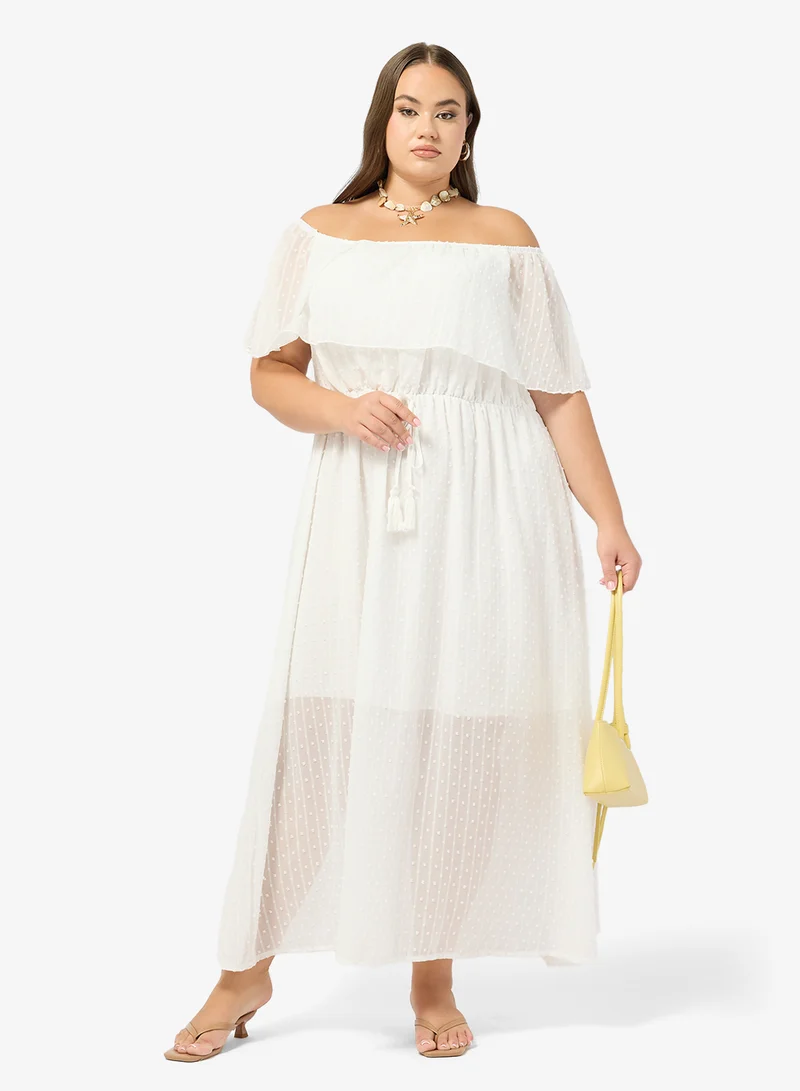 جينجر بلس فستان  لاين دانتيل مكشوف الكتفين